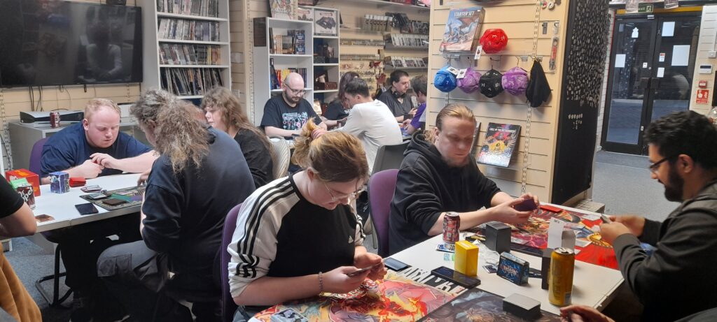 Contestants battling it out in the Yu-Gi-Oh OTS tournament at Guild of Games in Rotherham