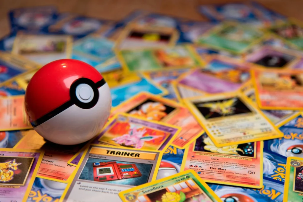 Picture of a Pokemon Ball and cards