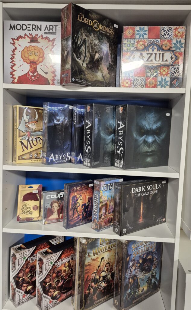 Board Games: Modern Art, Lord of the Rings, Azul, Abyss, Love Letters, Coup, The Yawning Portal, Lord of Waterdeep, Scoundrels of Skullport