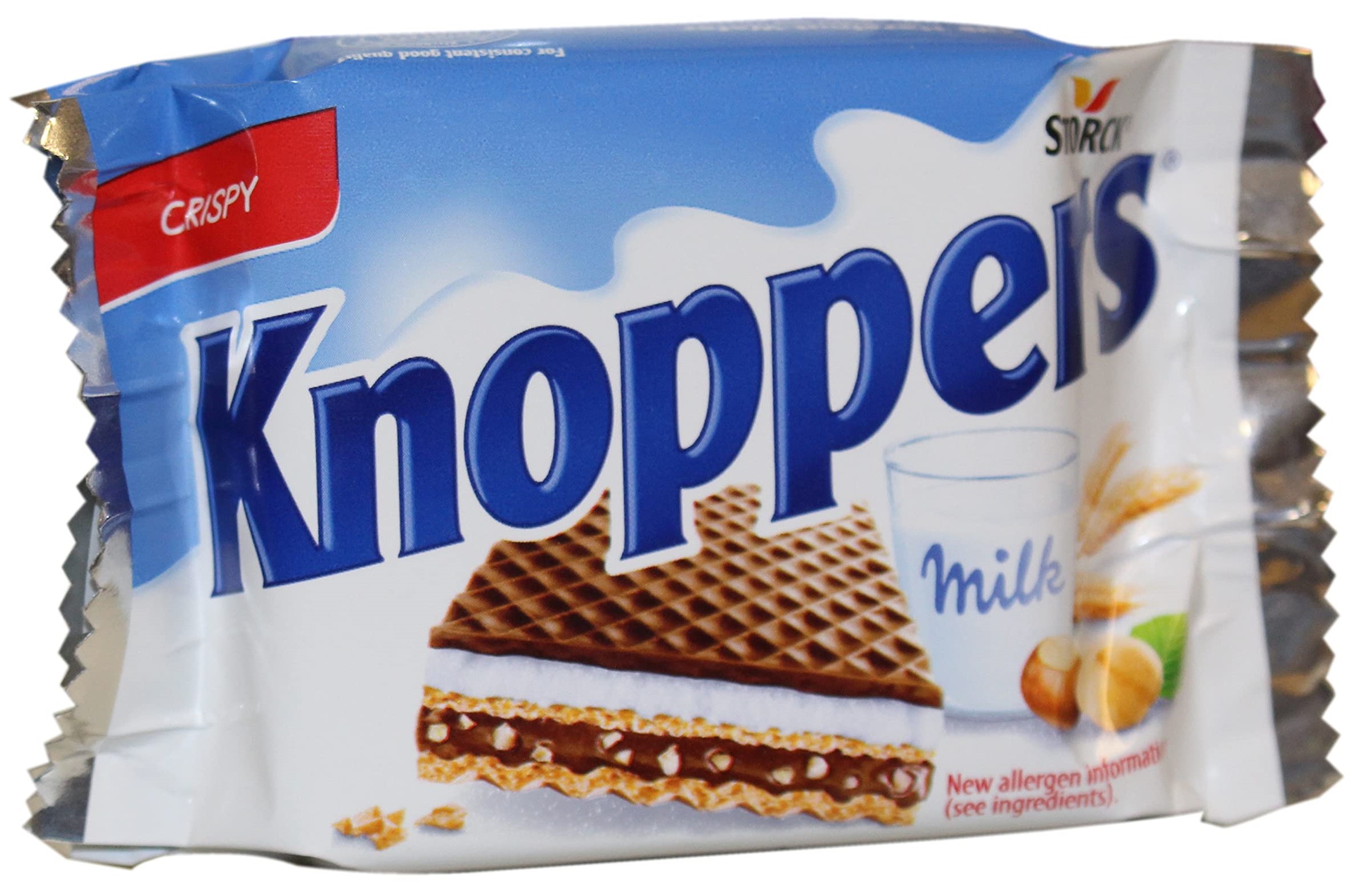 Knoppers wafer candy bar layered with hazelnut and milk crème