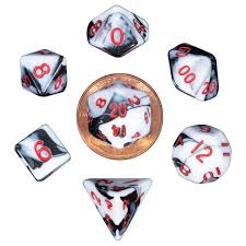 Mini Polyhedral Dice Set: Marble w/ Red Numbers