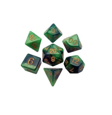 Mini Polyhedral Dice Set: Green/Light Green w/Gold Numbers